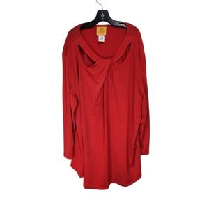 Ruby Rd Petite Red Twist Neck Long Sleeve‎ Tunic Top PL